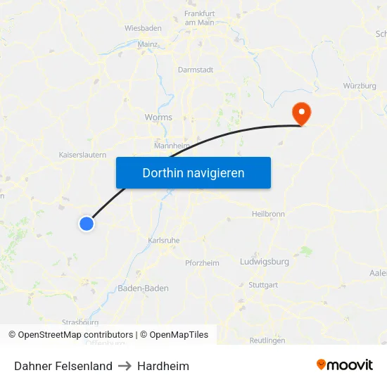 Dahner Felsenland to Hardheim map