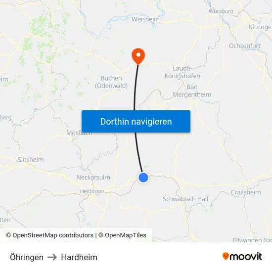 Öhringen to Hardheim map