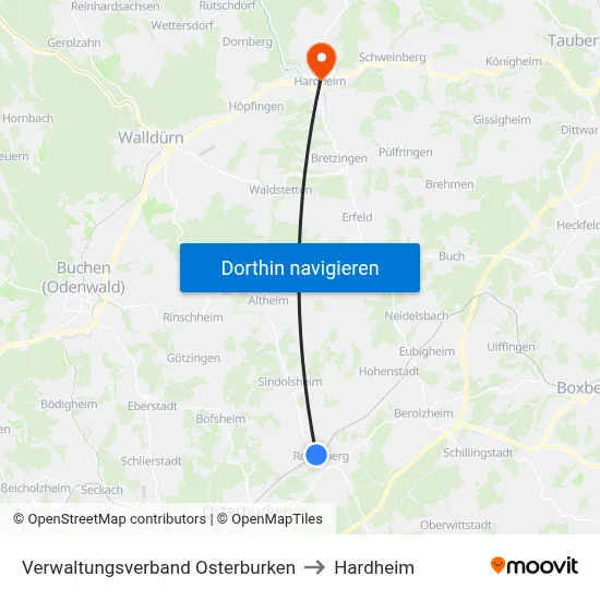 Verwaltungsverband Osterburken to Hardheim map