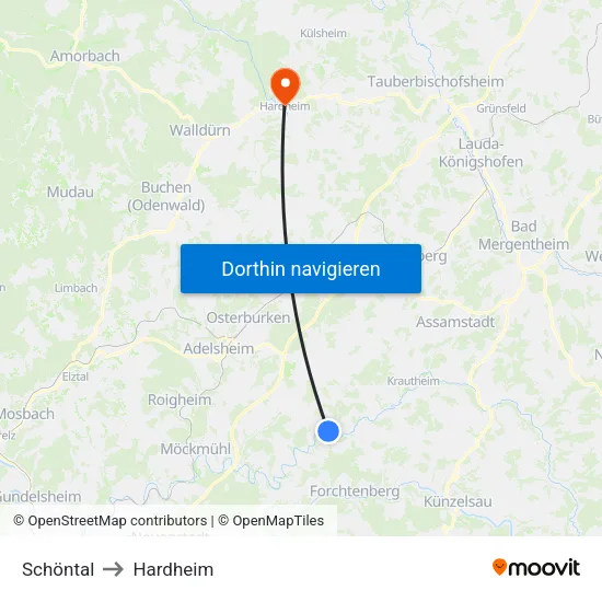 Schöntal to Hardheim map