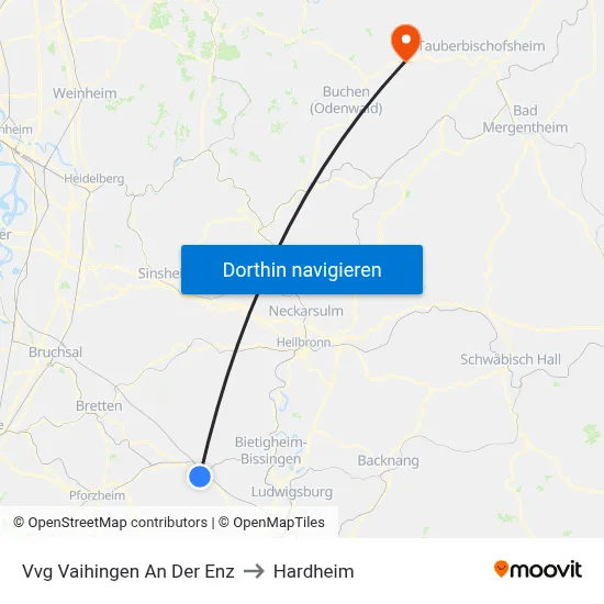 Vvg Vaihingen An Der Enz to Hardheim map