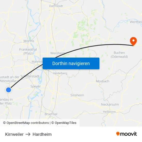 Kirrweiler to Hardheim map