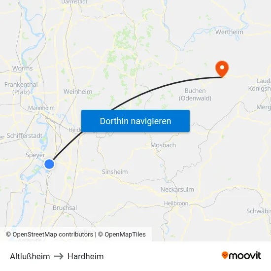 Altlußheim to Hardheim map