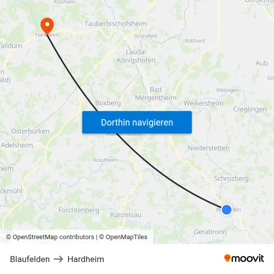 Blaufelden to Hardheim map
