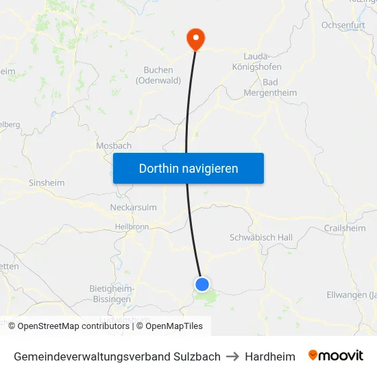 Gemeindeverwaltungsverband Sulzbach to Hardheim map