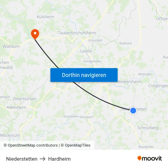 Niederstetten to Hardheim map