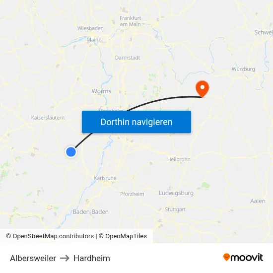 Albersweiler to Hardheim map