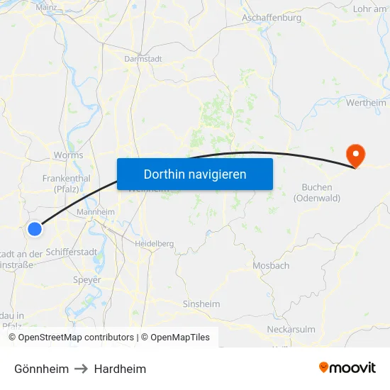 Gönnheim to Hardheim map