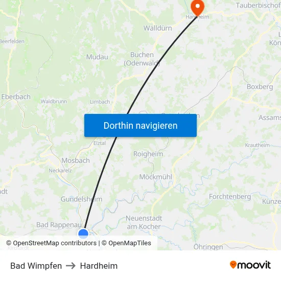 Bad Wimpfen to Hardheim map