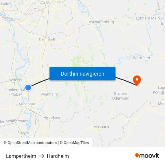 Lampertheim to Hardheim map