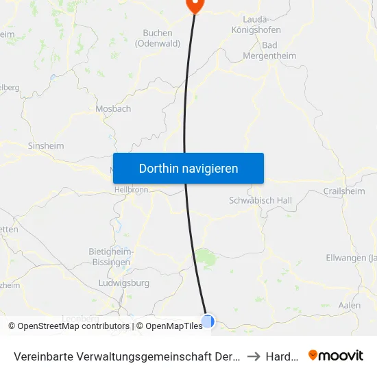 Vereinbarte Verwaltungsgemeinschaft Der Stadt Schorndorf to Hardheim map