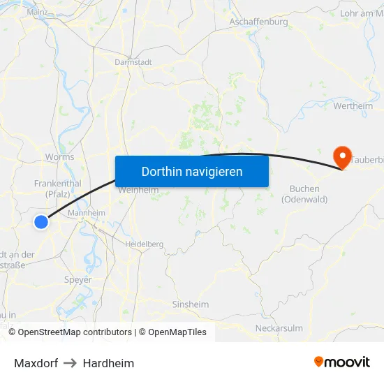 Maxdorf to Hardheim map
