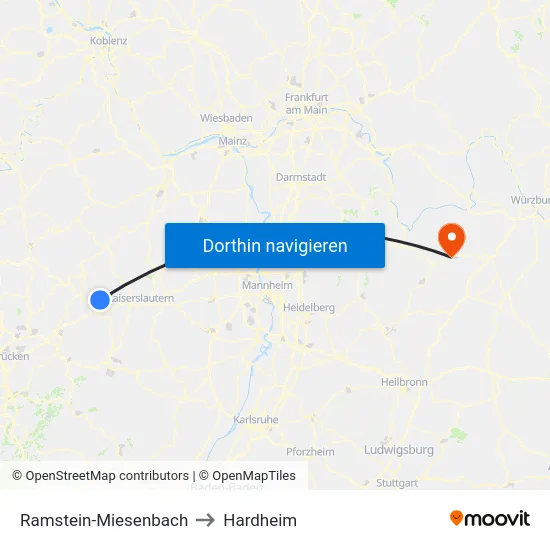 Ramstein-Miesenbach to Hardheim map