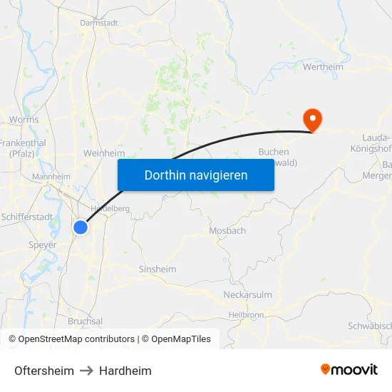 Oftersheim to Hardheim map