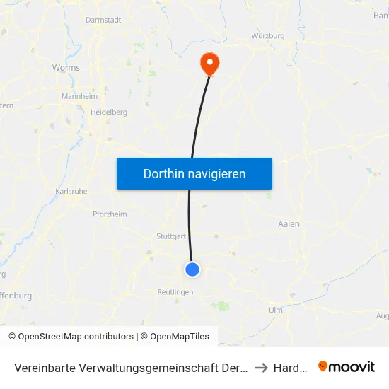Vereinbarte Verwaltungsgemeinschaft Der Stadt Nürtingen to Hardheim map