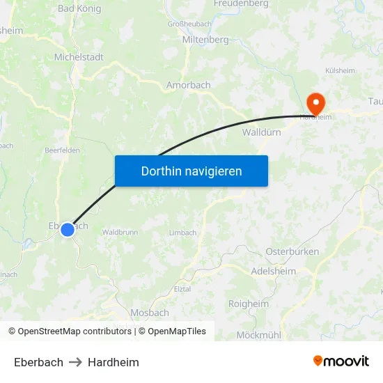 Eberbach to Hardheim map