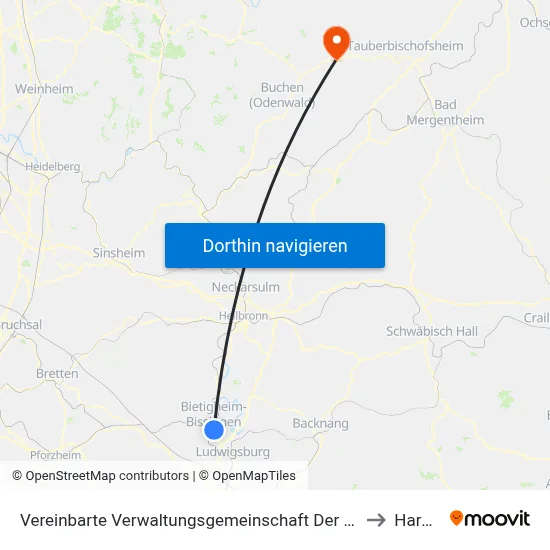 Vereinbarte Verwaltungsgemeinschaft Der Stadt Bietigheim-Bissingen to Hardheim map