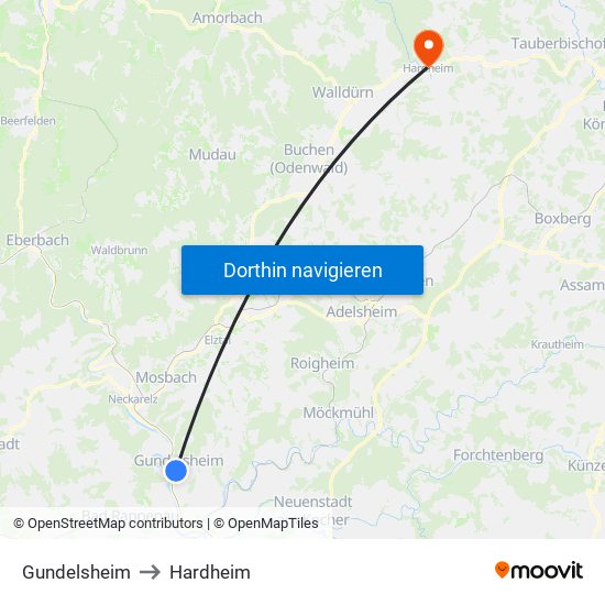 Gundelsheim to Hardheim map