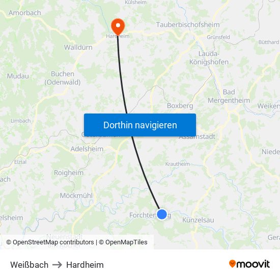 Weißbach to Hardheim map