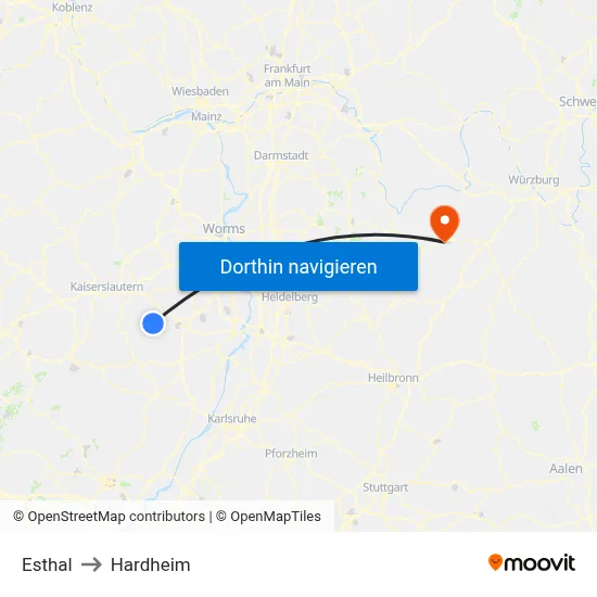 Esthal to Hardheim map