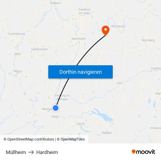 Müllheim to Hardheim map