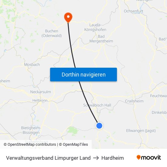 Verwaltungsverband Limpurger Land to Hardheim map
