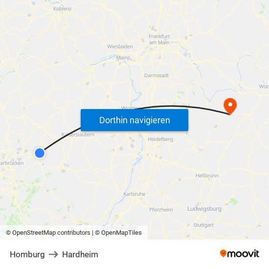 Homburg to Hardheim map