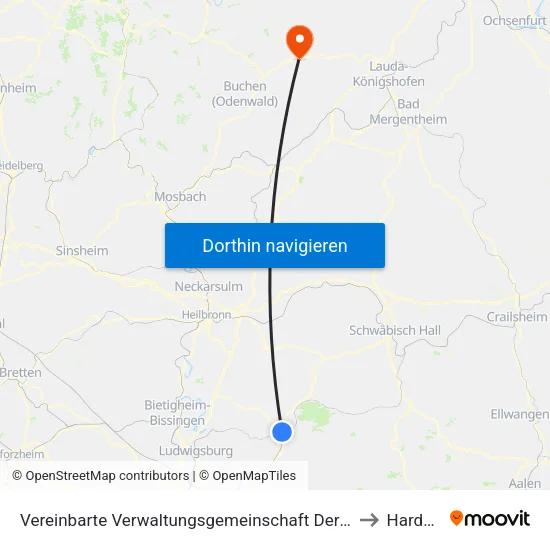 Vereinbarte Verwaltungsgemeinschaft Der Stadt Backnang to Hardheim map
