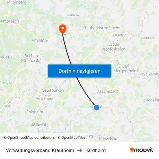 Verwaltungsverband Krautheim to Hardheim map