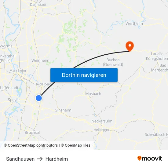Sandhausen to Hardheim map