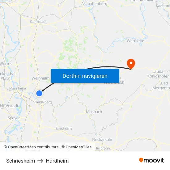 Schriesheim to Hardheim map
