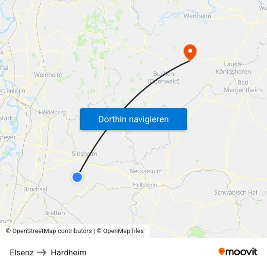 Elsenz to Hardheim map
