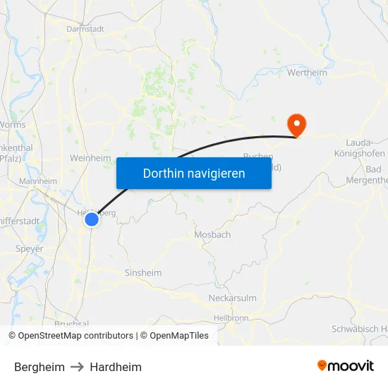 Bergheim to Hardheim map