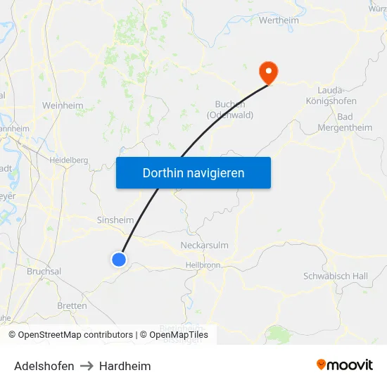 Adelshofen to Hardheim map