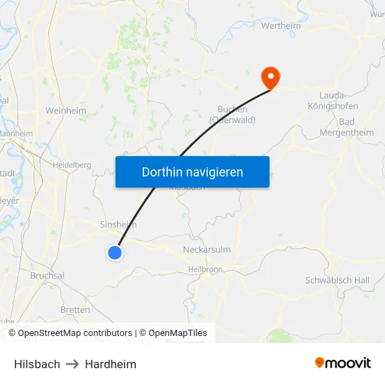 Hilsbach to Hardheim map