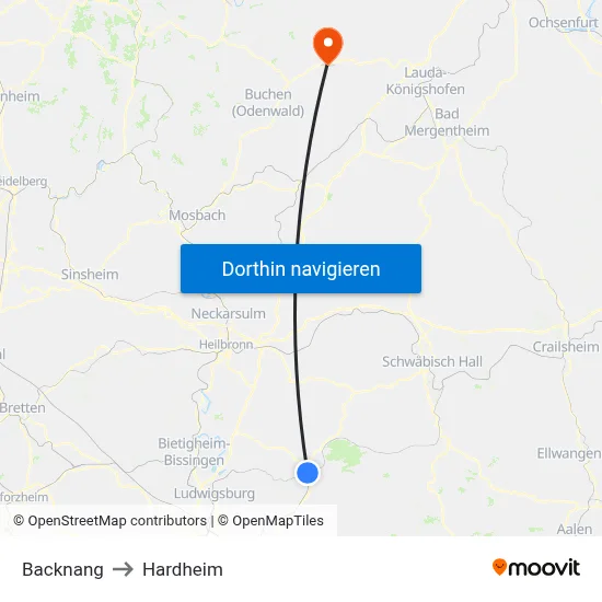 Backnang to Hardheim map