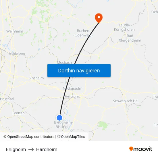 Erligheim to Hardheim map