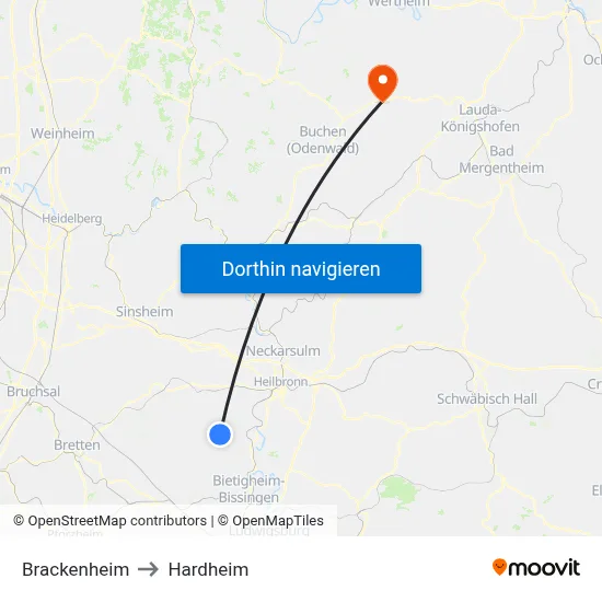 Brackenheim to Hardheim map