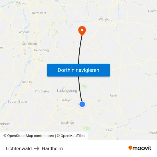 Lichtenwald to Hardheim map