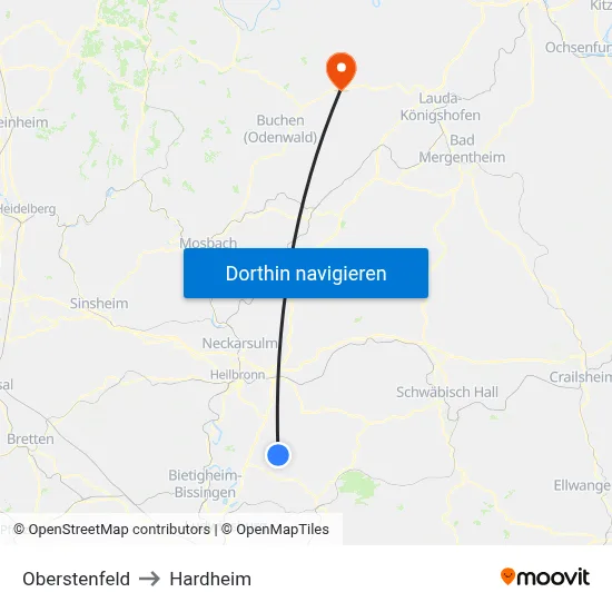 Oberstenfeld to Hardheim map