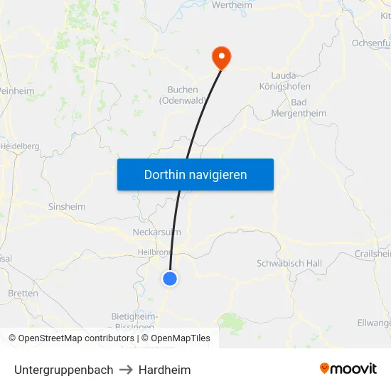 Untergruppenbach to Hardheim map