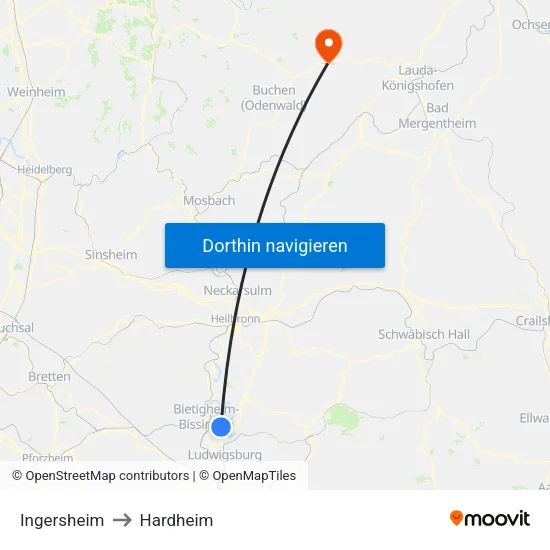 Ingersheim to Hardheim map