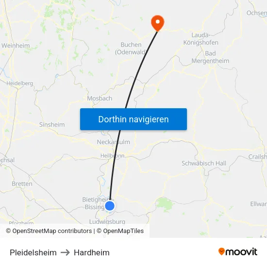 Pleidelsheim to Hardheim map