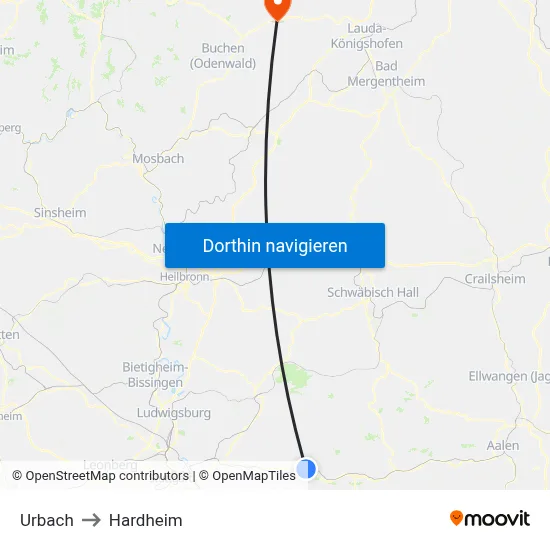 Urbach to Hardheim map