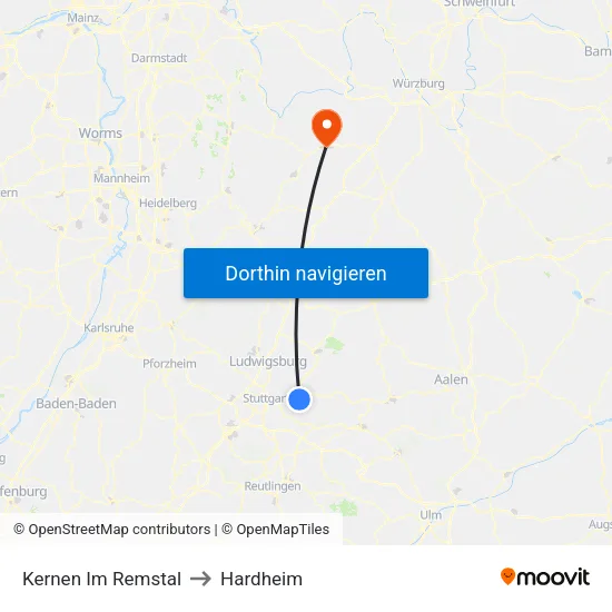 Kernen Im Remstal to Hardheim map