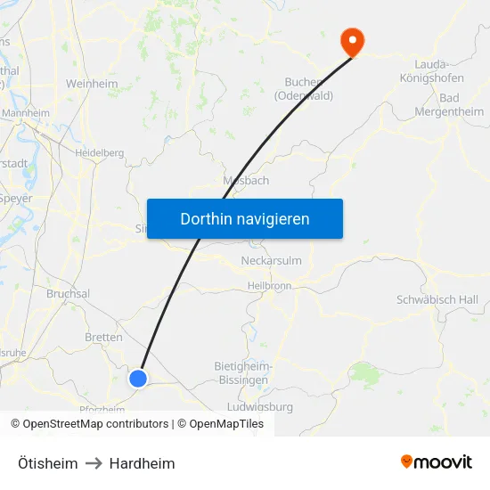 Ötisheim to Hardheim map