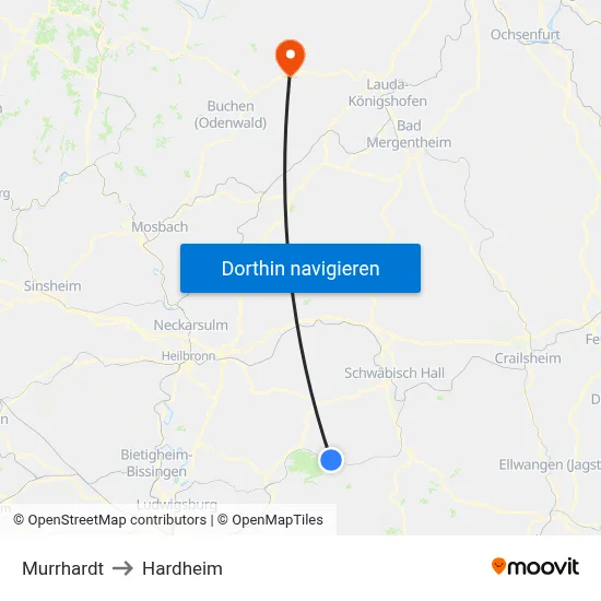 Murrhardt to Hardheim map