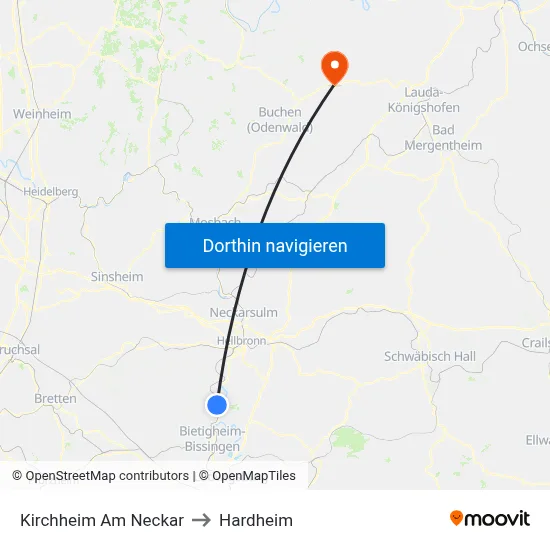 Kirchheim Am Neckar to Hardheim map