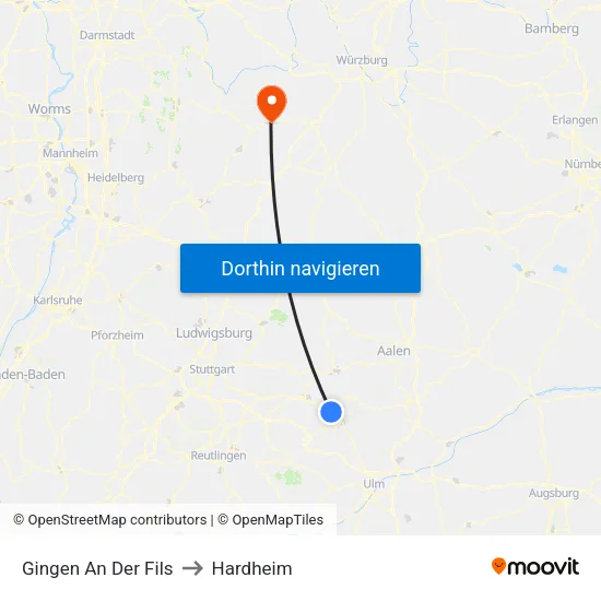 Gingen An Der Fils to Hardheim map