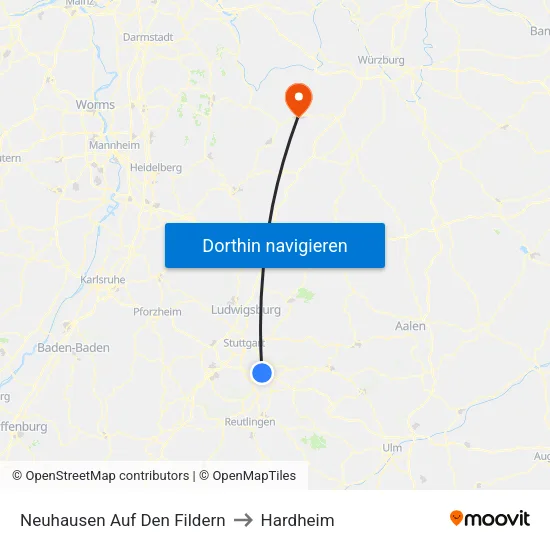 Neuhausen Auf Den Fildern to Hardheim map